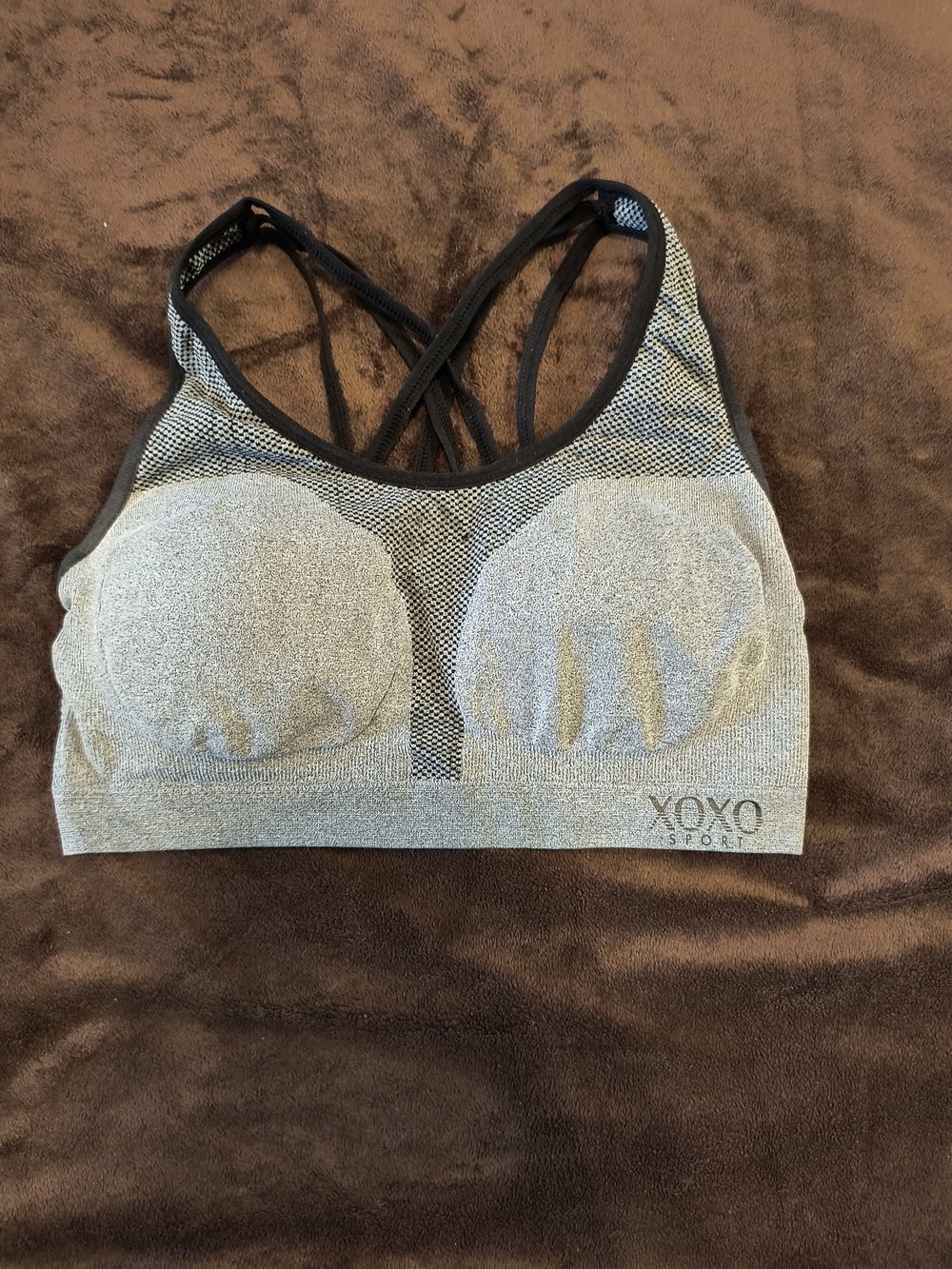 XOXO Gray Seamless Strappy Sports Bra with Crisscross Back